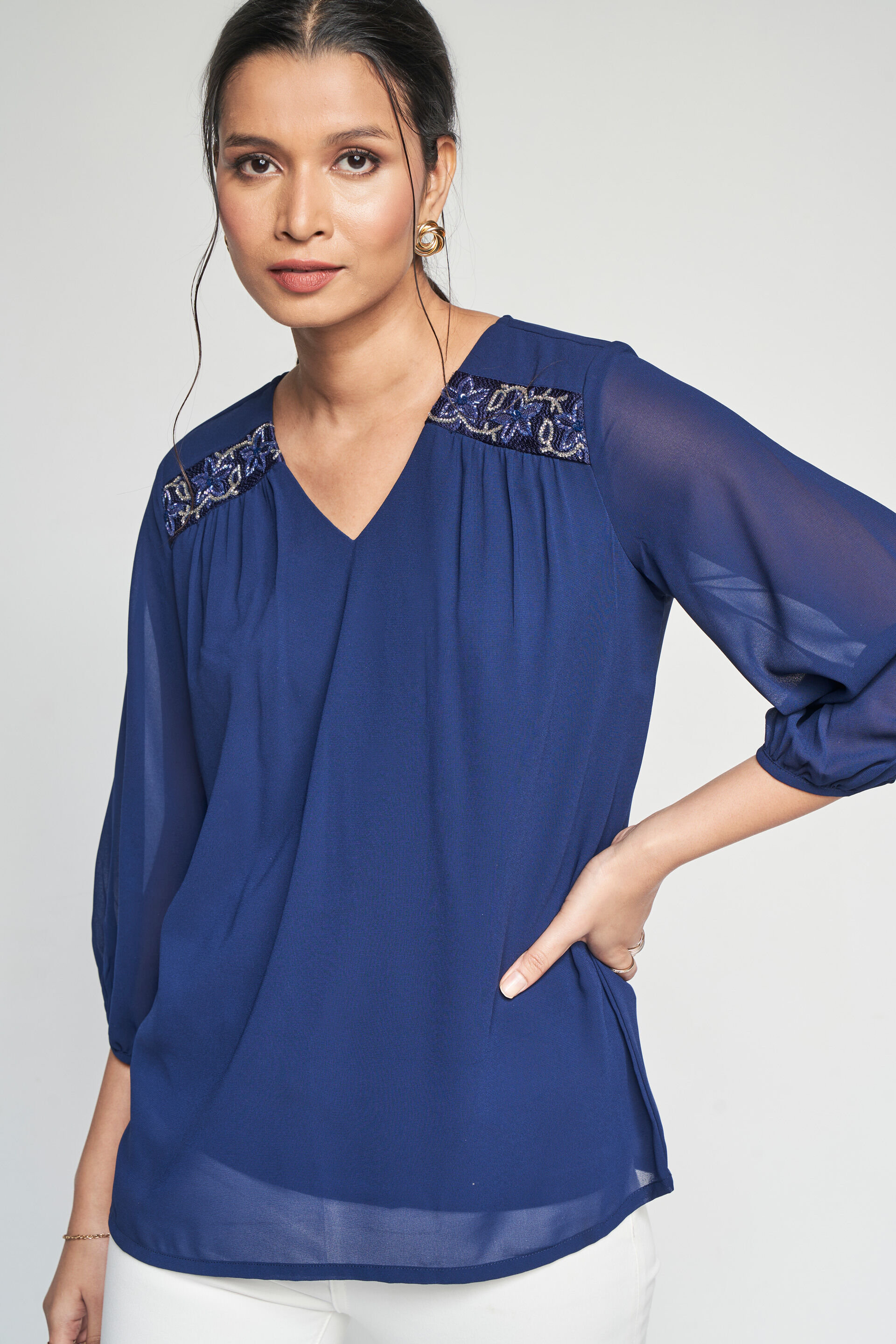 Midnight Jewels Blouse, Navy Blue, image 3