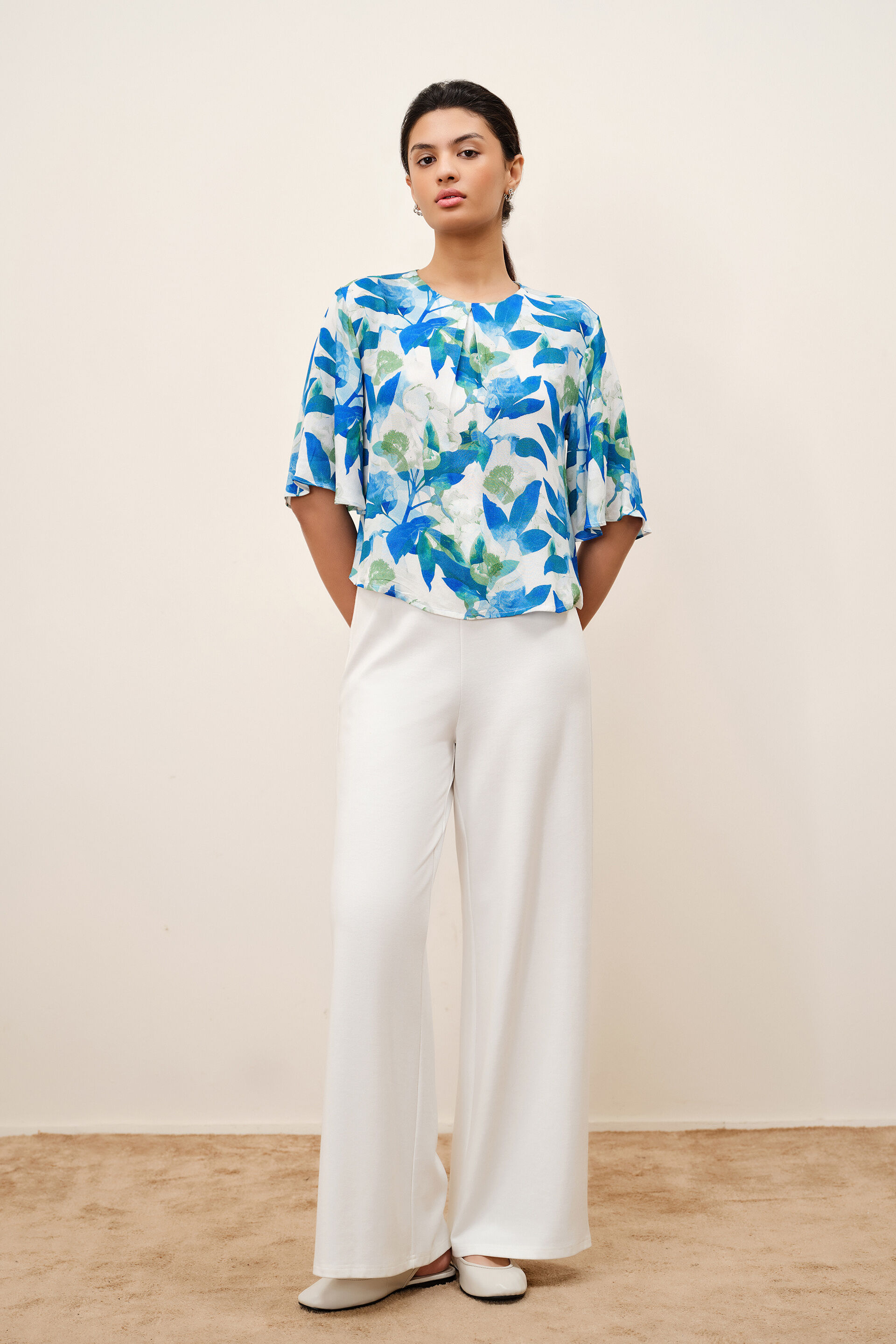 Maris Floral Print Top, Blue, image 3