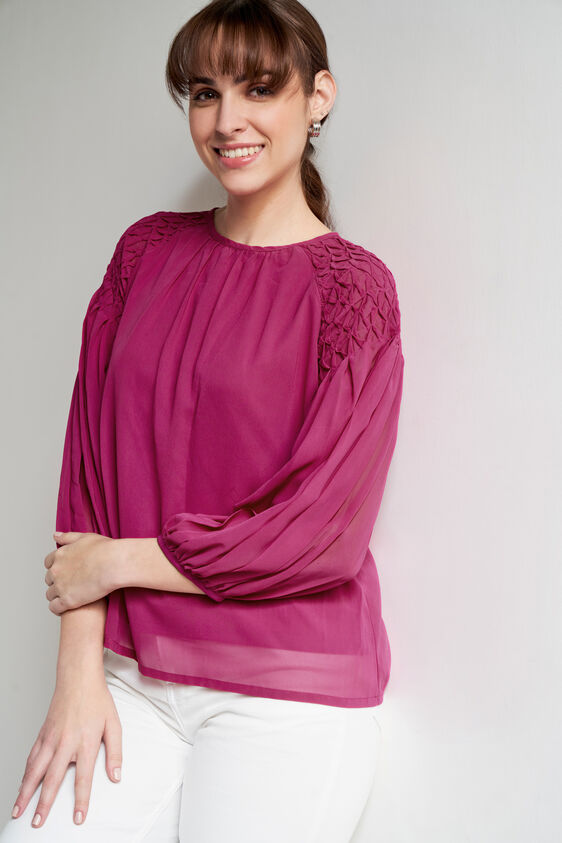 Pink Solid Straight Top, Pink, image 1