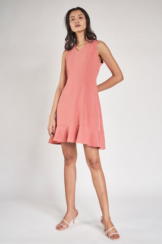 3 - Peach Solid Fit And Flare Dress, image 3