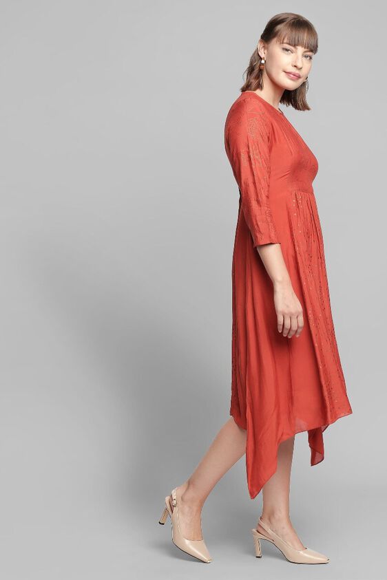 3 - Rust Foil Print Pleated A-Line Regular Tunic, image 3