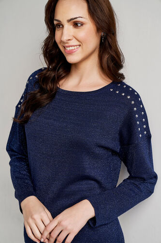 Navy Blue Solid Straight Top, Navy Blue, image 1
