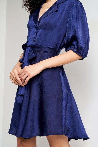 Navy Blue Solid Curved Dress, Navy Blue, image 6