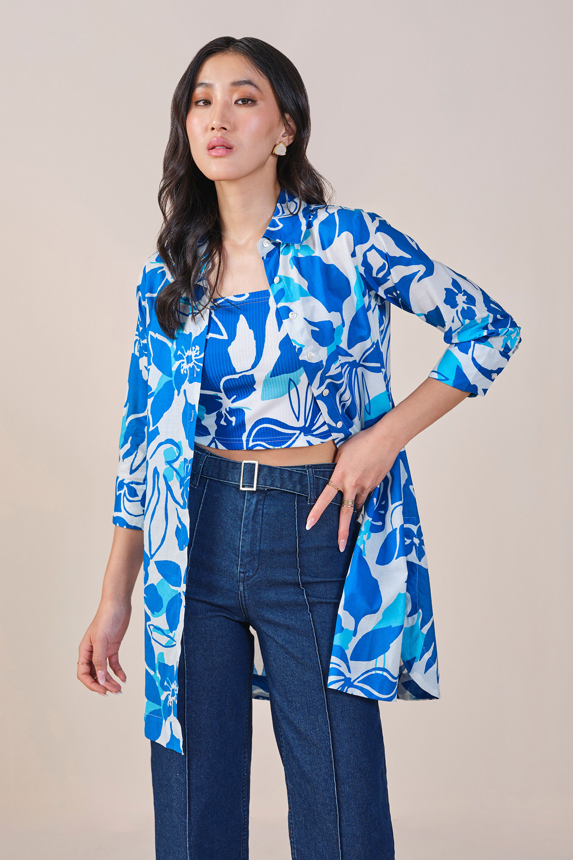 Floral Grace Shirt Set, Blue, image 1