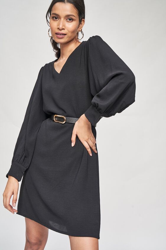 4 - Black Solid Shift Dress, image 4