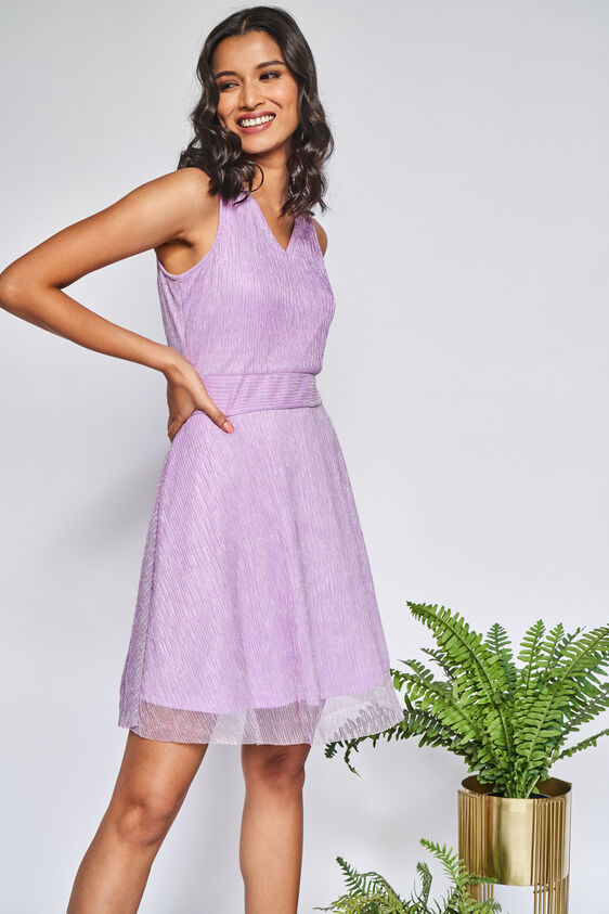 Lilac Self Design Fit and Flare Dress, Lilac, image 3