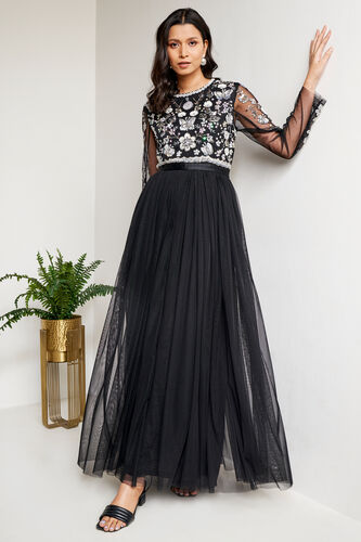 Black Floral Straight Gown, Black, image 1