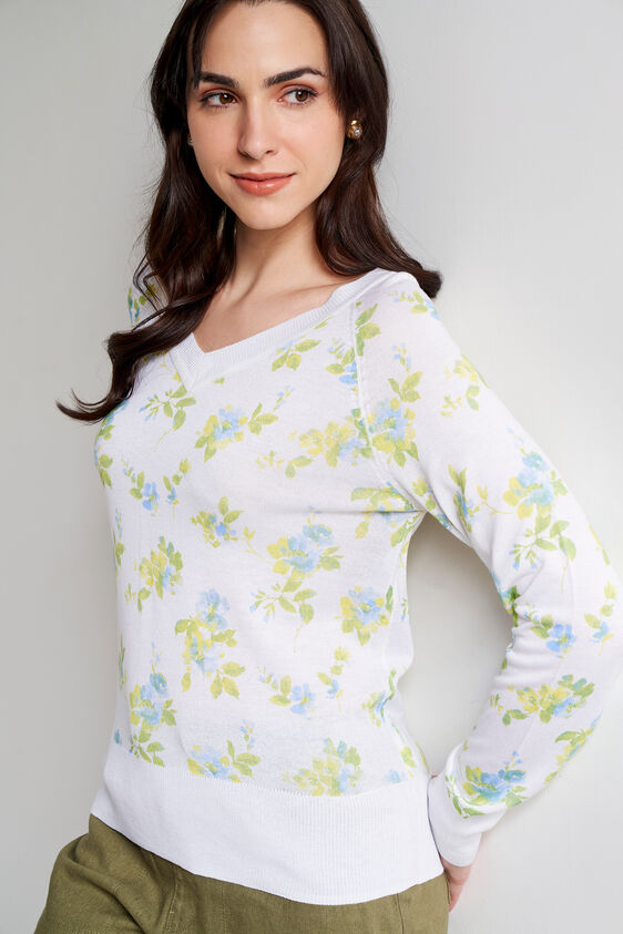 White Floral Knitted Top, White, image 2