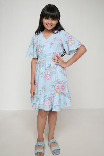 Blue and Pink Floral Curved Dress, Blue, image 3