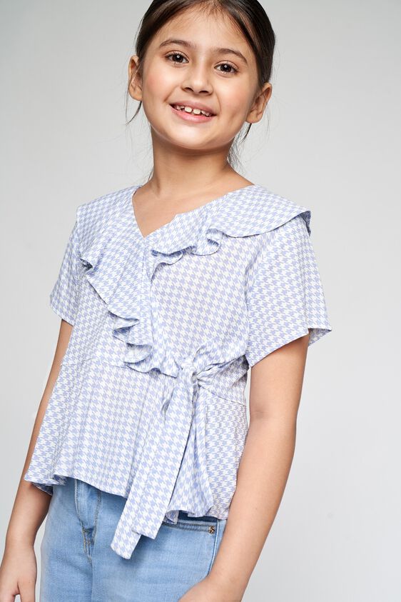 1 - Purple Geometric Printed Peplum Top, image 1