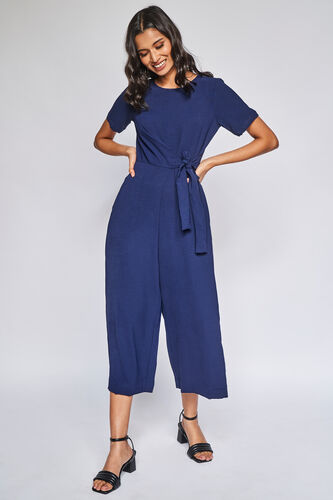 Navy Solid Straight Jumpsuit, Navy Blue, image 1