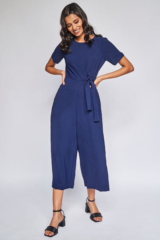 Navy Solid Straight Jumpsuit, Navy Blue, image 1