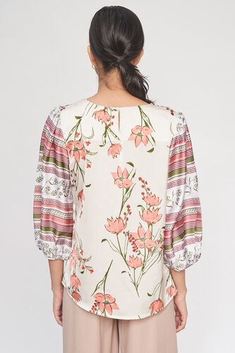4 - Cream and Pink Floral Printed A-Line Top, image 4