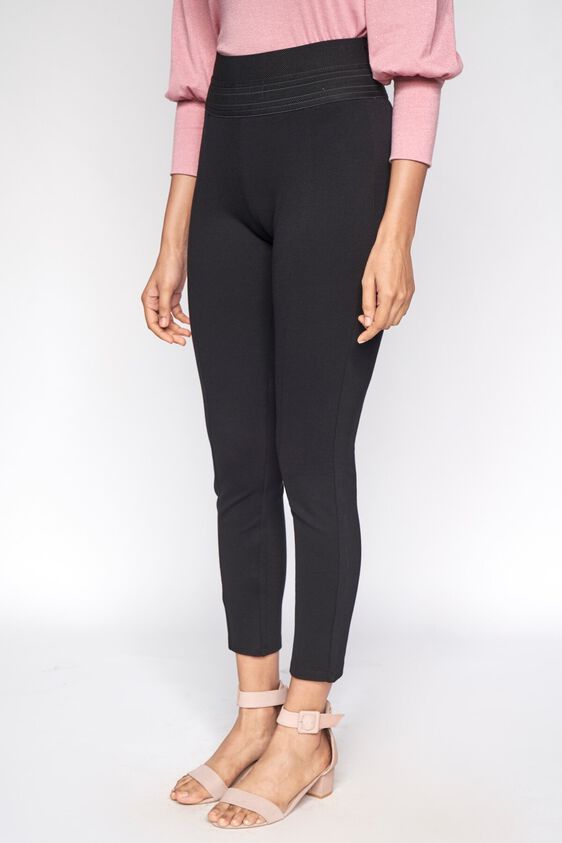 3 - Black Self Design Straight Bottom, image 3