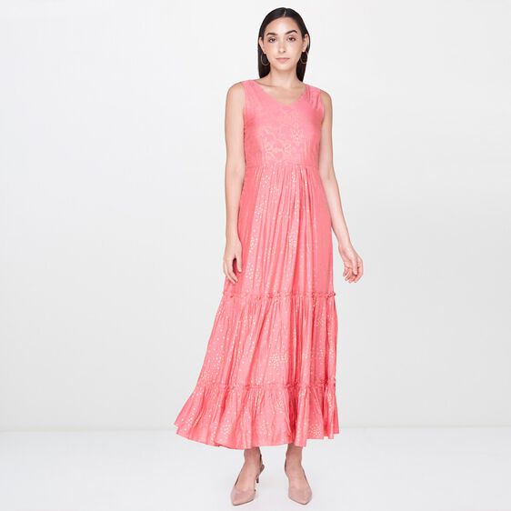 7 - Light Pink Foil Print A-Line Sleeveless Gown, image 7