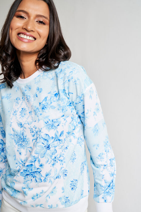 White And Blue Floral Straight Top, White, image 4