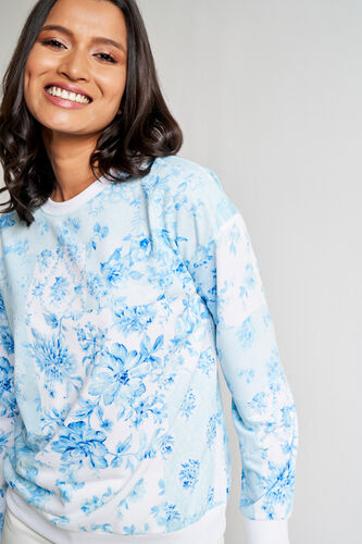 White And Blue Floral Straight Top, White, image 4