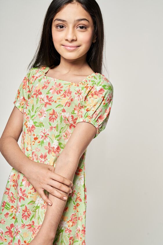 3 - Lime Floral Printed Fit And Flare Dress, image 3
