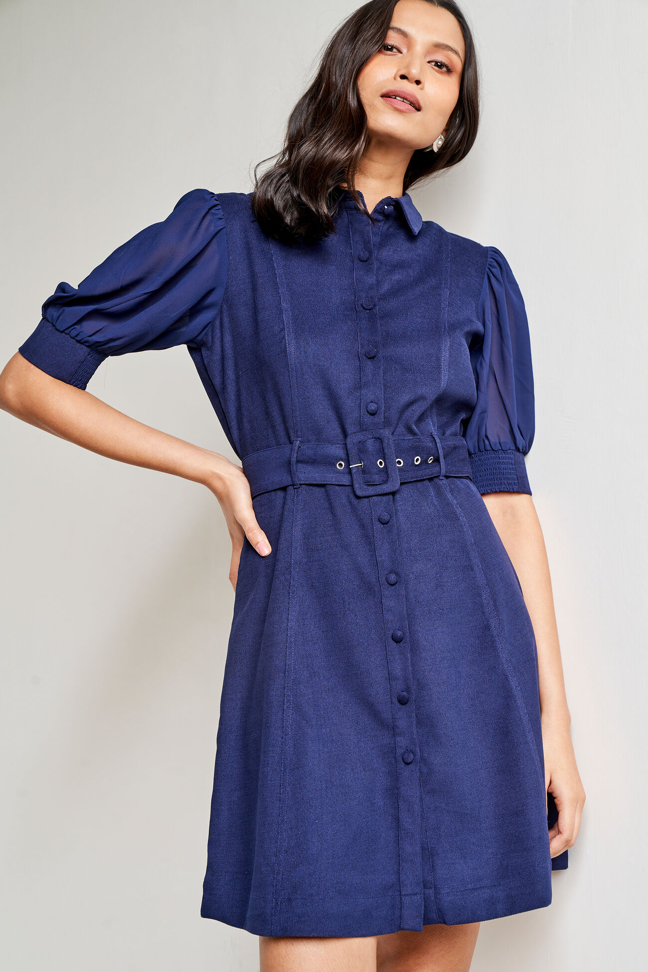 Navy Blue Solid Straight Dress, Navy Blue, image 4