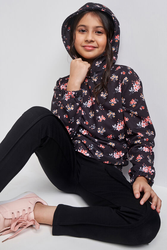 Black Floral Straight Jacket, Black, image 1