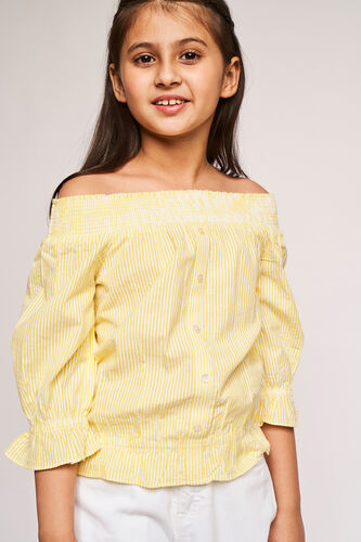 Yellow Self Design Flounce Top, Yellow, image 4