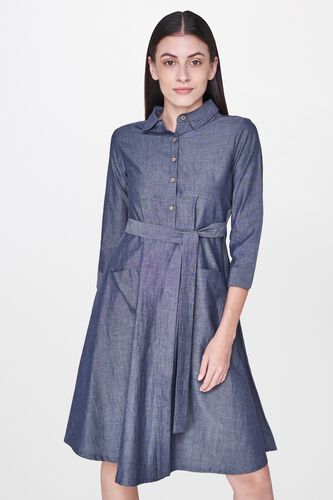 1 - Midnight Blue Shirt Collar Midi Dress, image 1