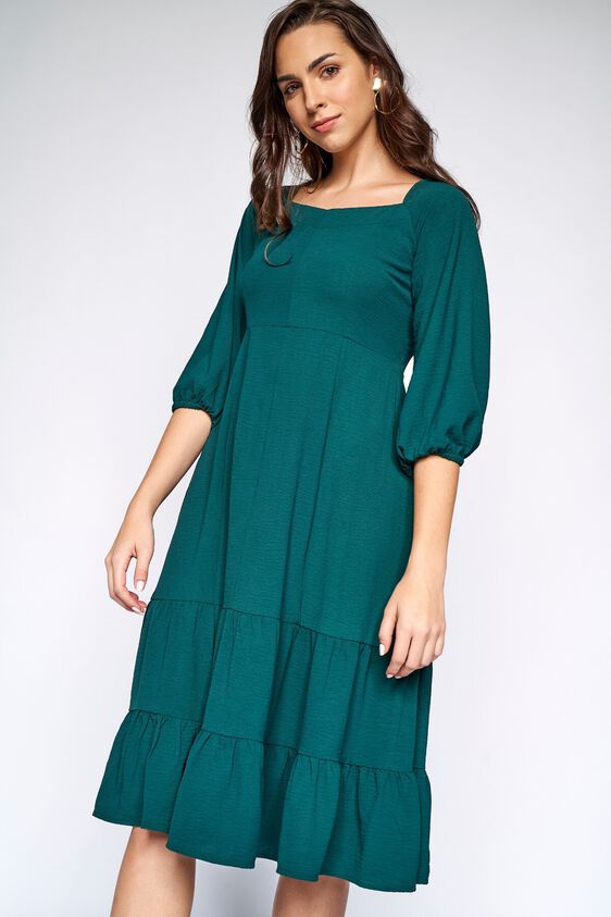 5 - Green Solid Gathered Dress, image 5