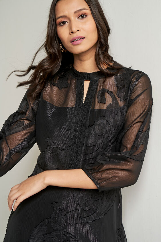 Black Solid Flared Dress, Black, image 2