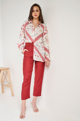 Red and White Floral Asymmetric Top, Red, image 3