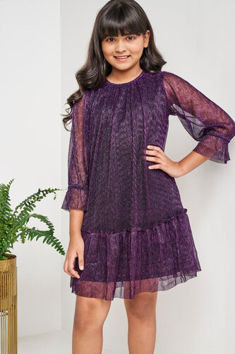 Wine and Black Solid Flared Dress, Wine, image 1