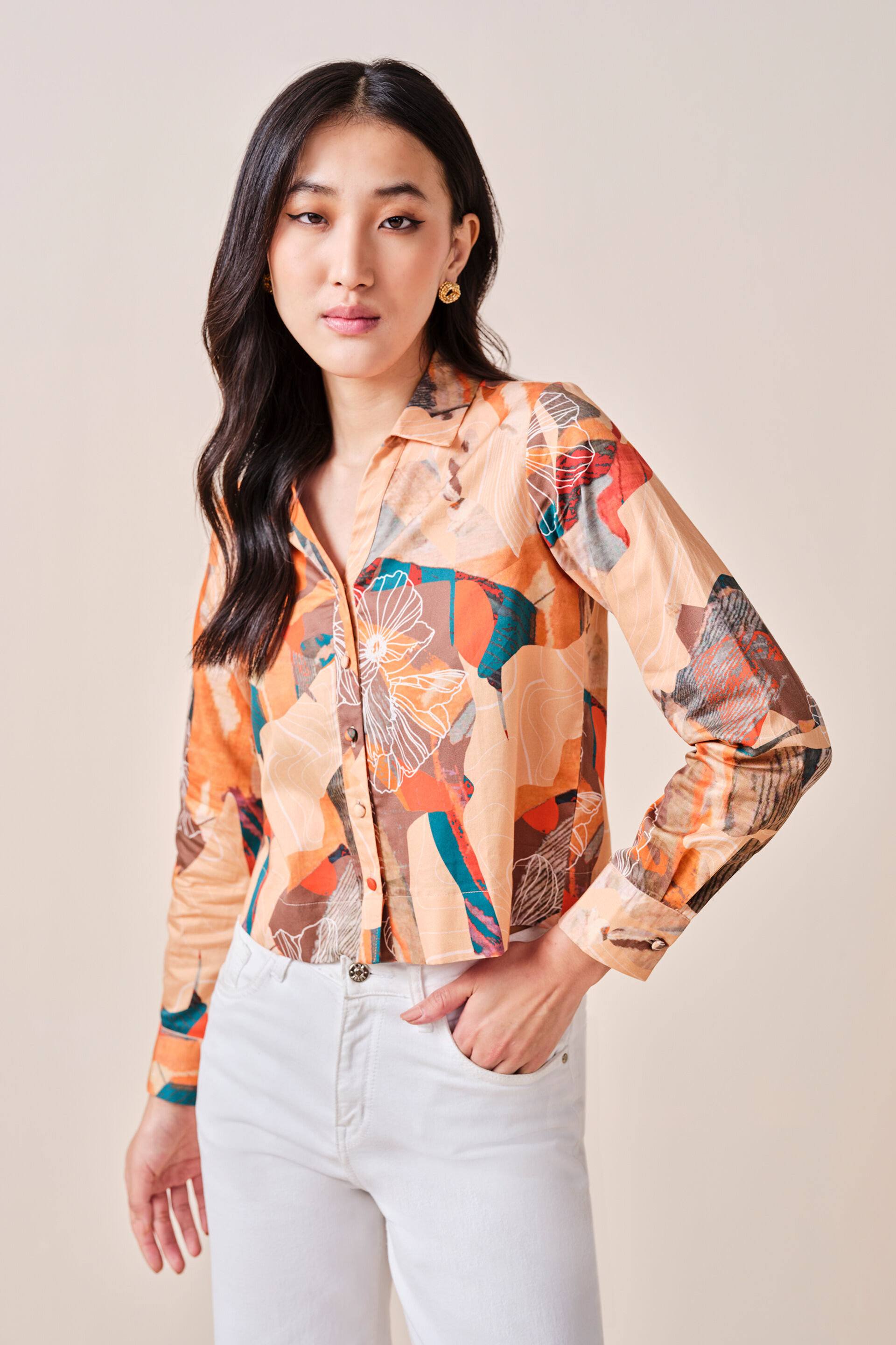 Sienna Cotton Shirt, Orange, image 6
