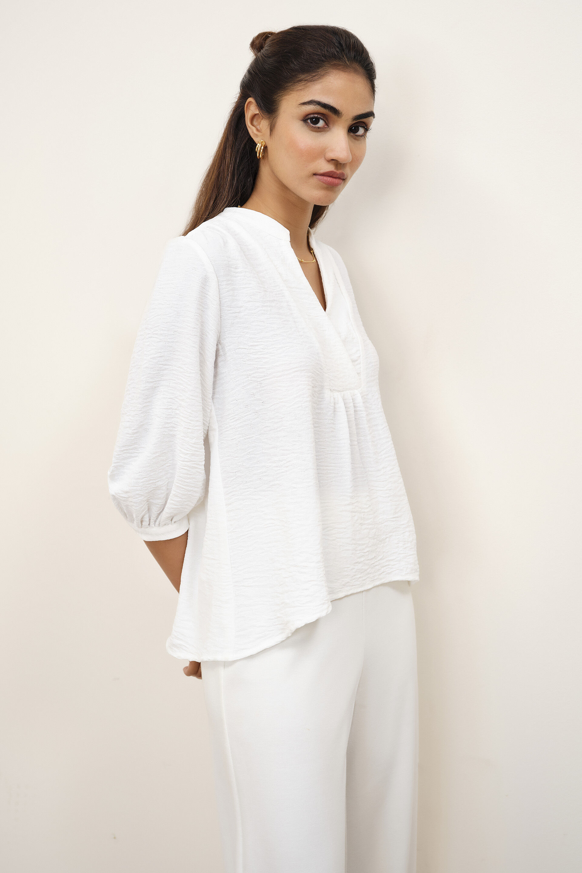 White Gathered Top, White, image 4