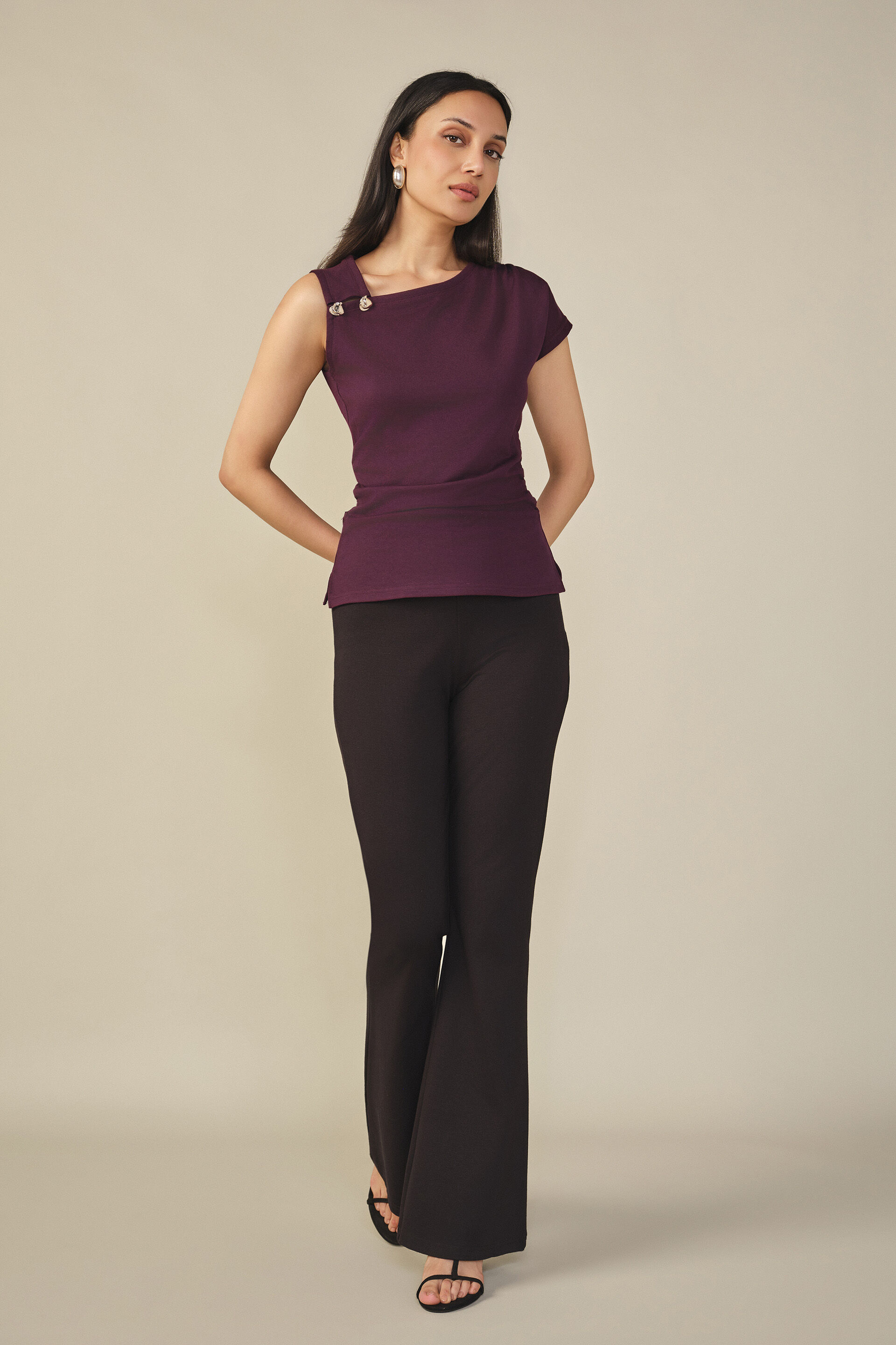 Solid One-shoulder Top in Plum, Plum, image 3