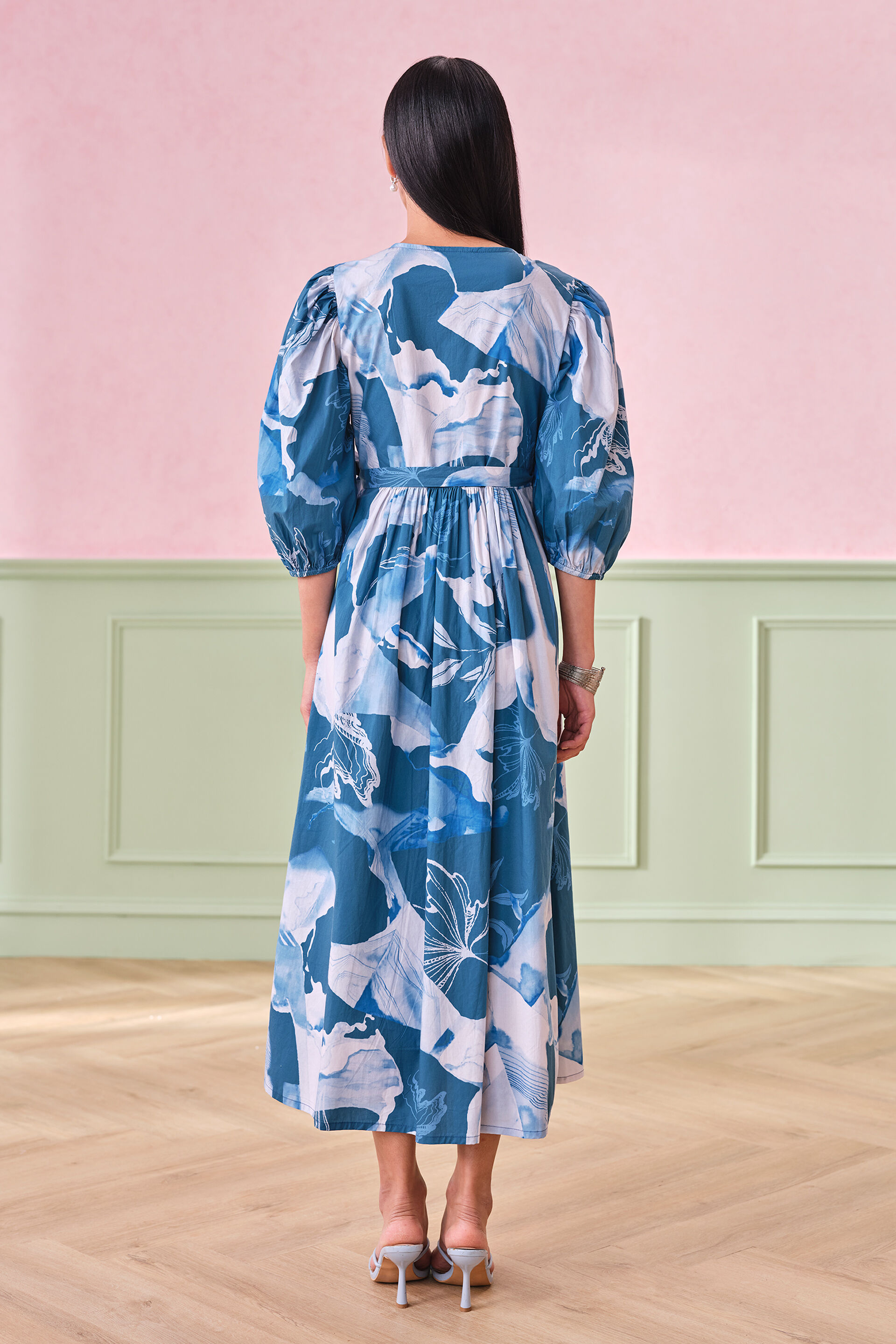 Coastal Clouds Cotton Wrap Dress, Turquoise, image 5