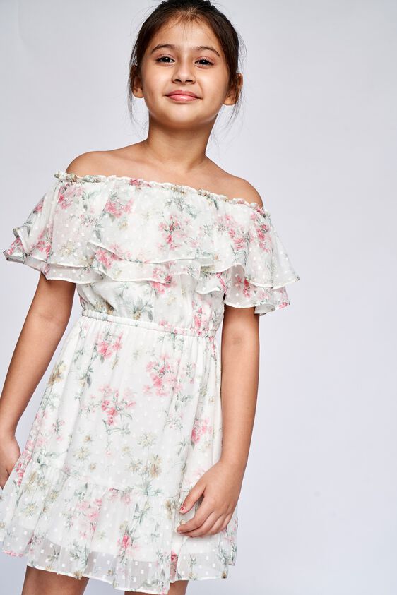 1 - White Floral Flounce Dress, image 1