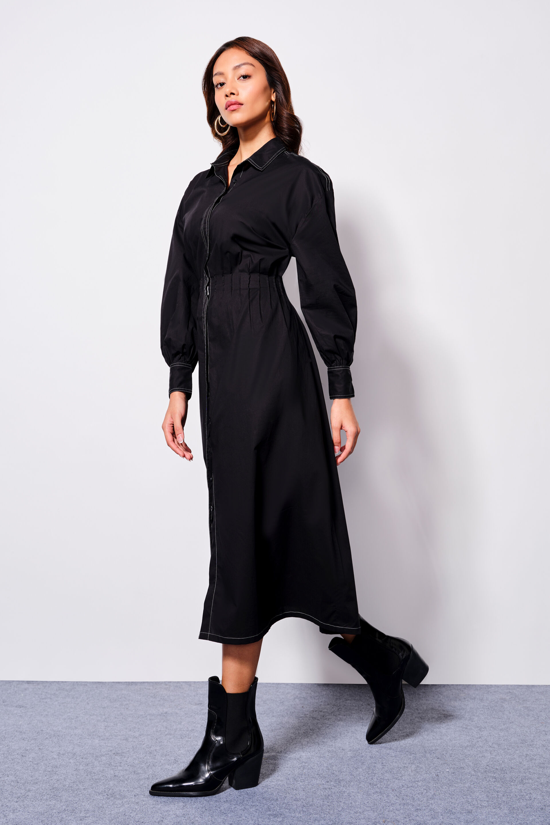 Noir Chic Cotton Dress, Black, image 3