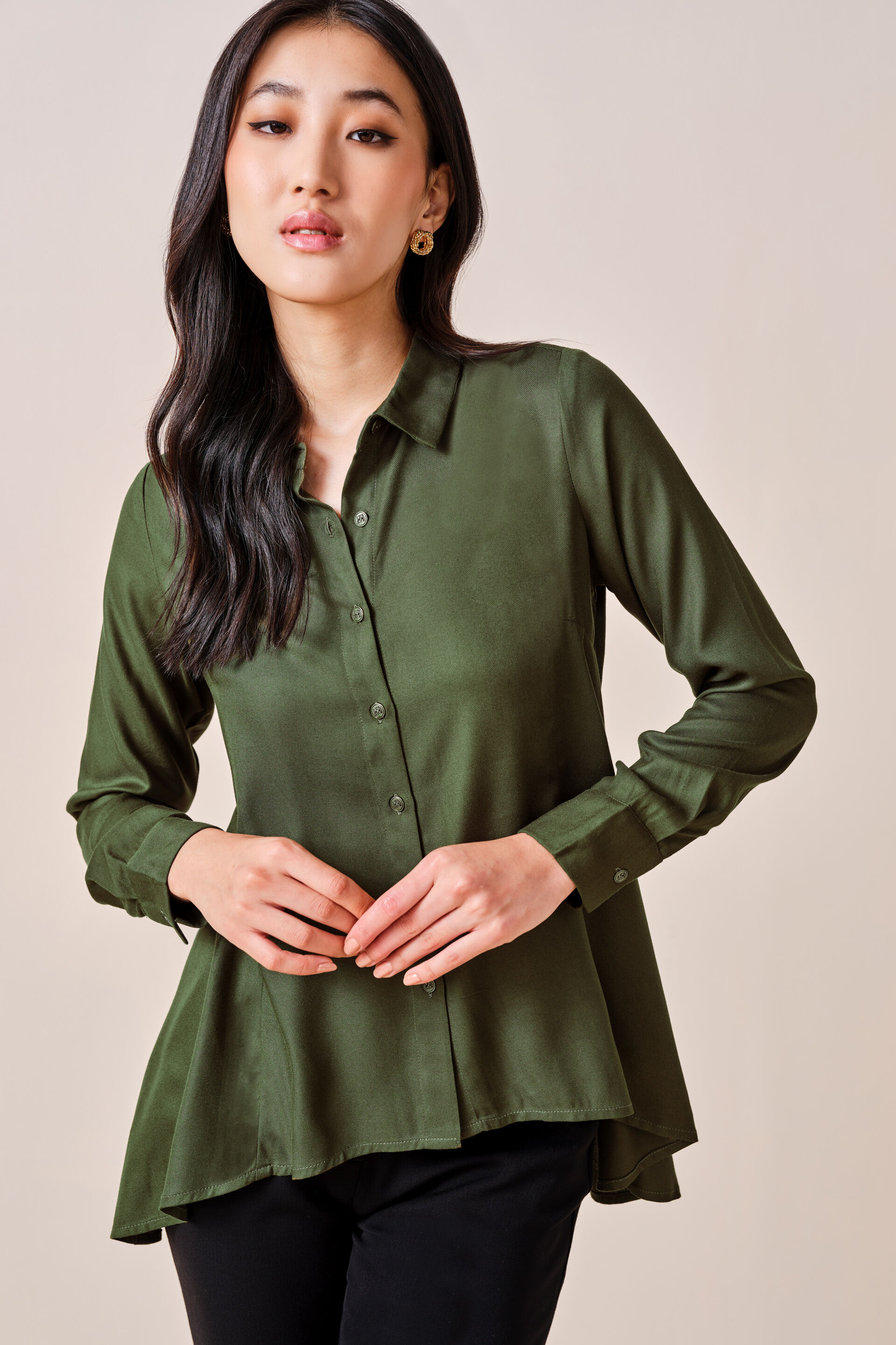 Odette Viscose Shirt, Olive, image 4