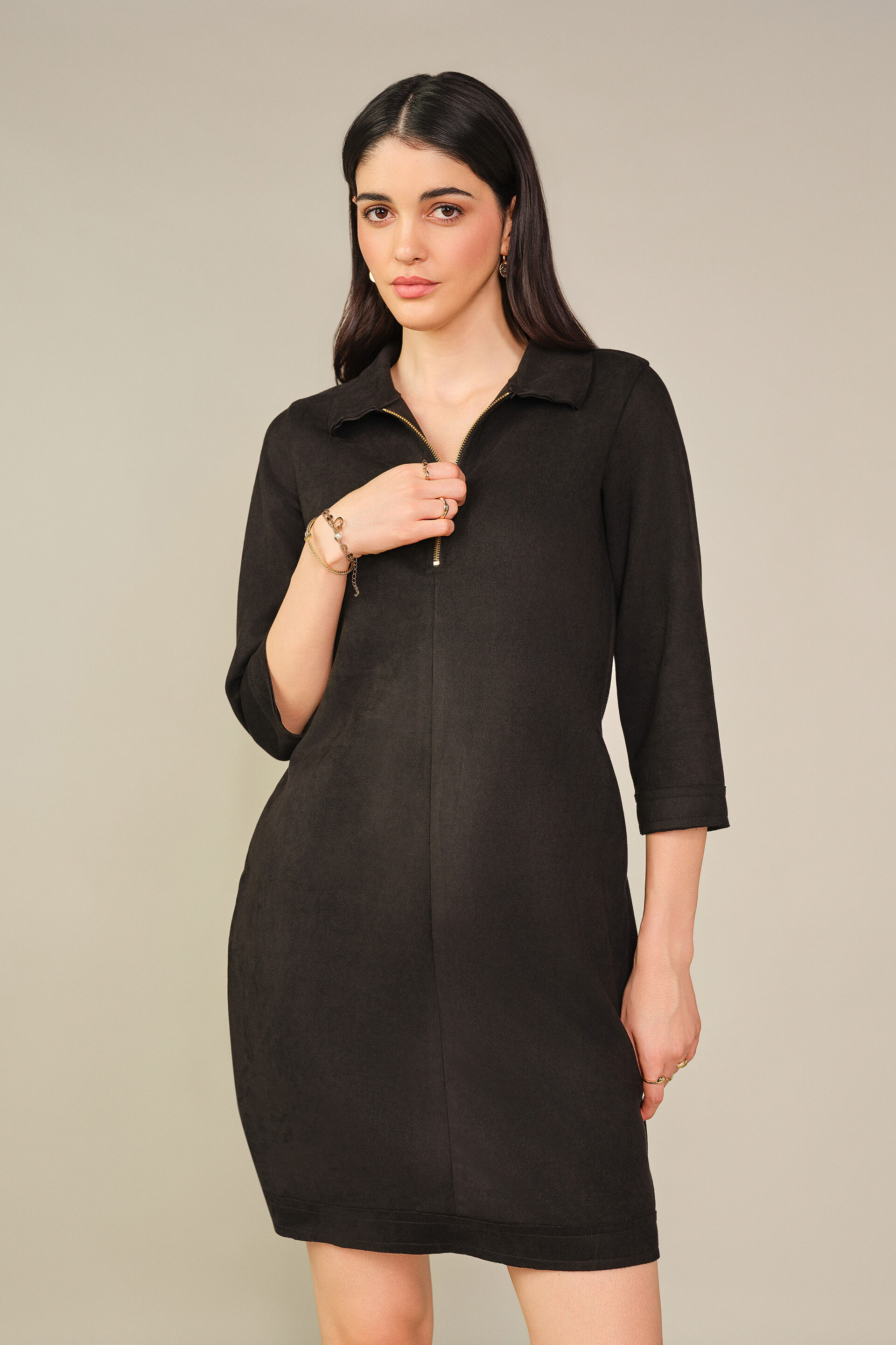 Solid Suede Mini Dress in Black