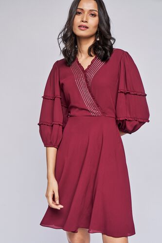 Wine Solid Flared Dress, , image 3