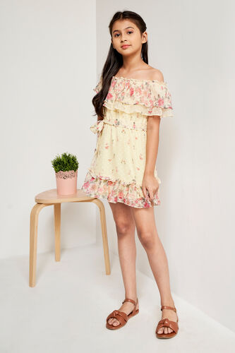 Yellow Floral Straight Dress, Yellow, image 2