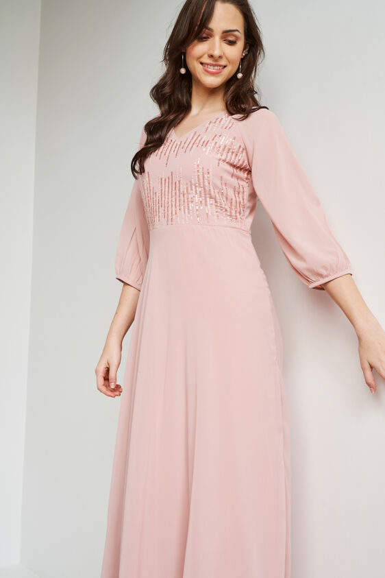 Flesh Solid Flared Gown, Flesh, image 1