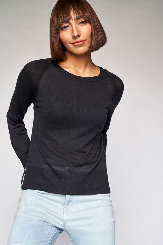 3 - Black Self Design A-Line Top, image 3
