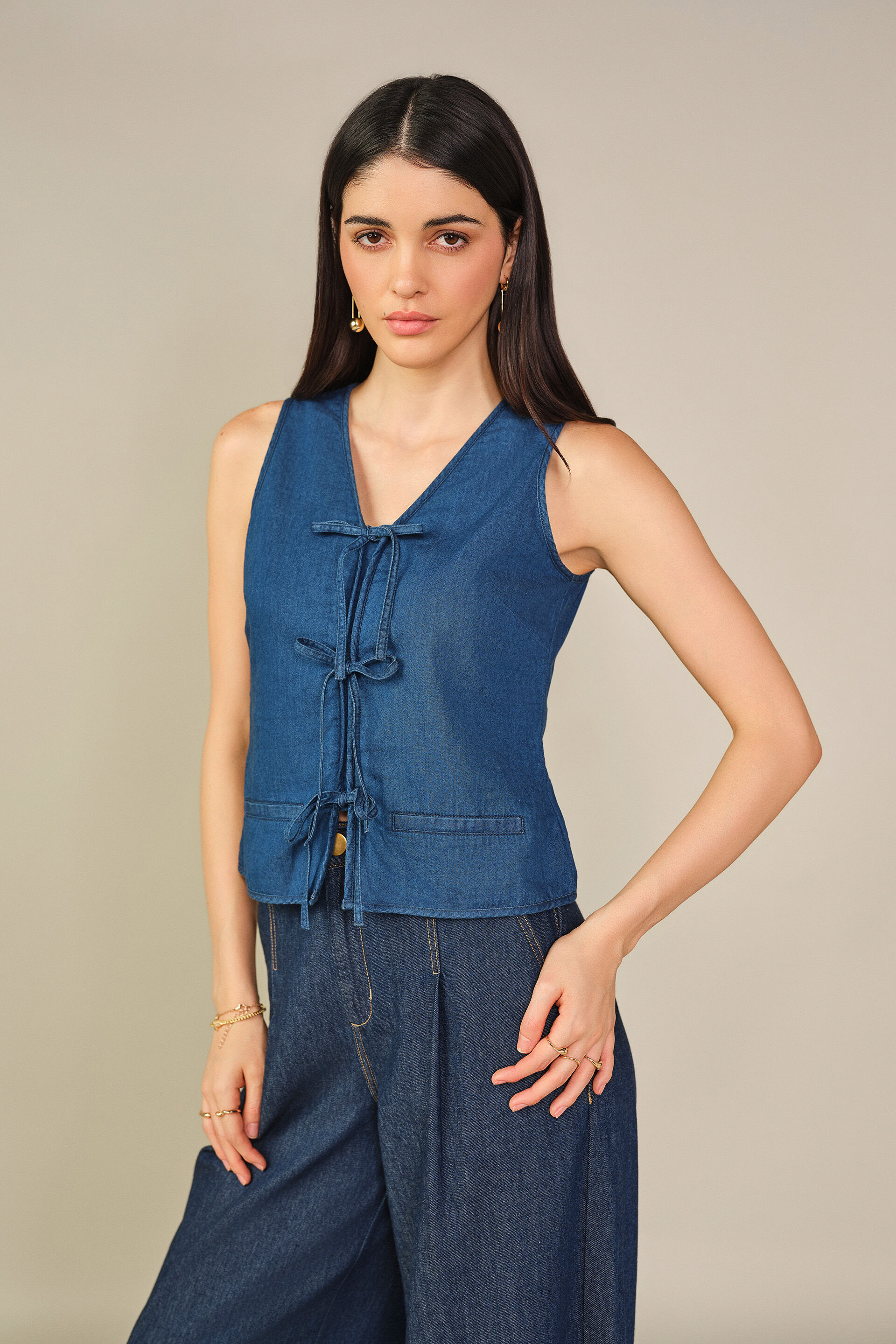 Straight Denim Top in Blue, Blue, image 3
