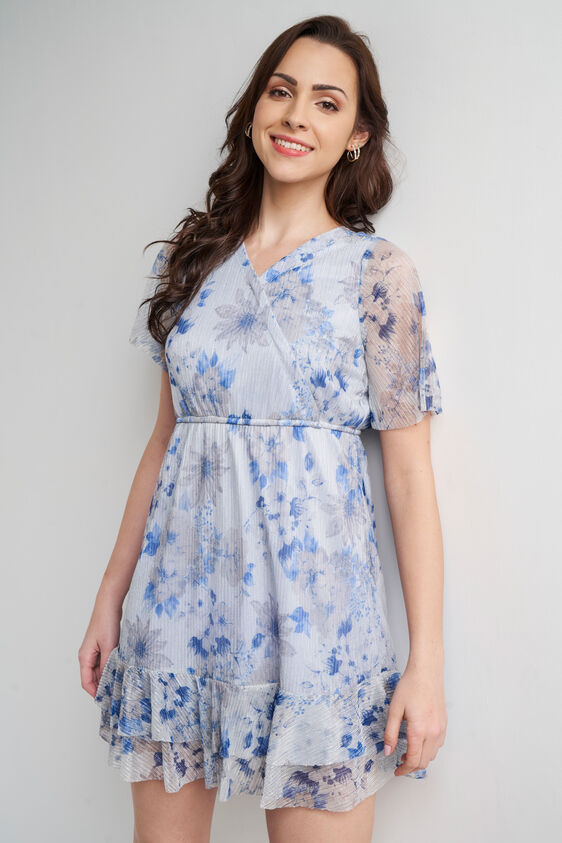 Multi Color Floral Short Sleeves Dress, Multi Color, image 3