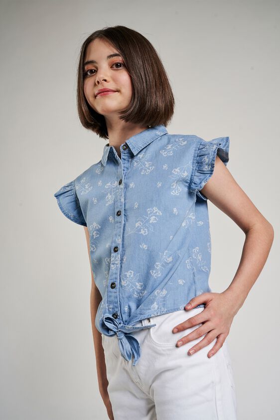 5 - Midnight Blue Floral Printed Tie-Up Top, image 5
