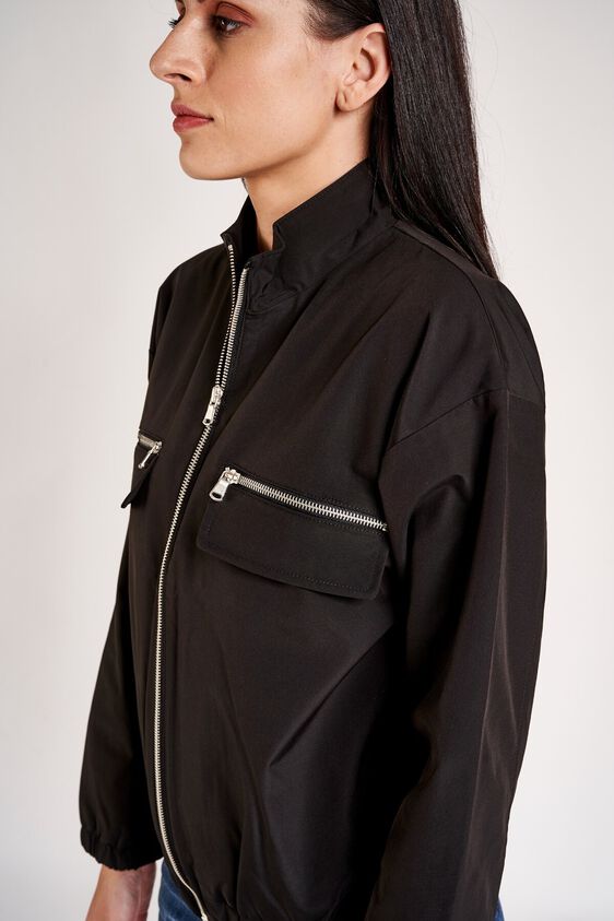 6 - Black Shirt Collar Bomber Cuff Jacket, image 6