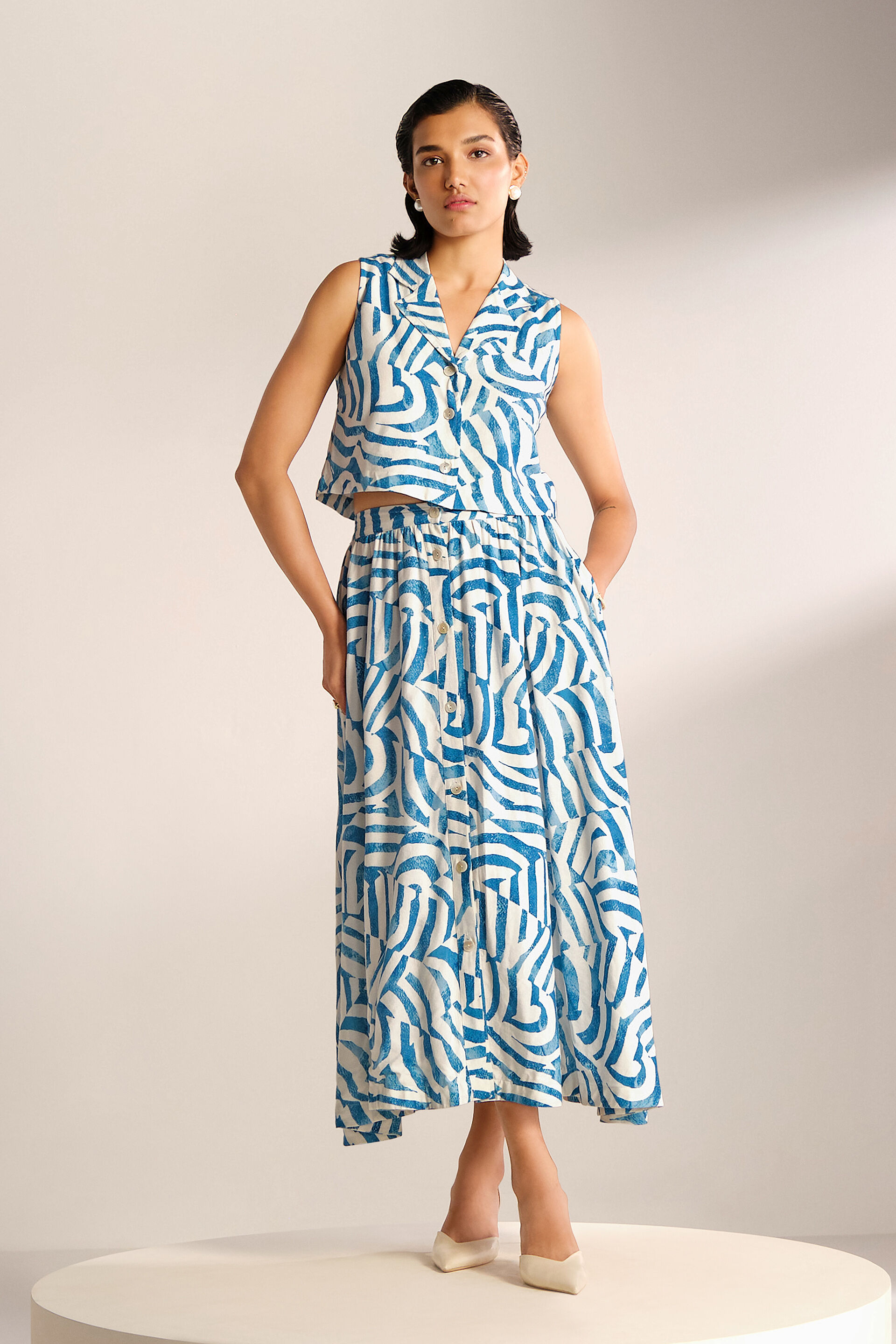 Sea Wave Skirt Set, Blue, image 1