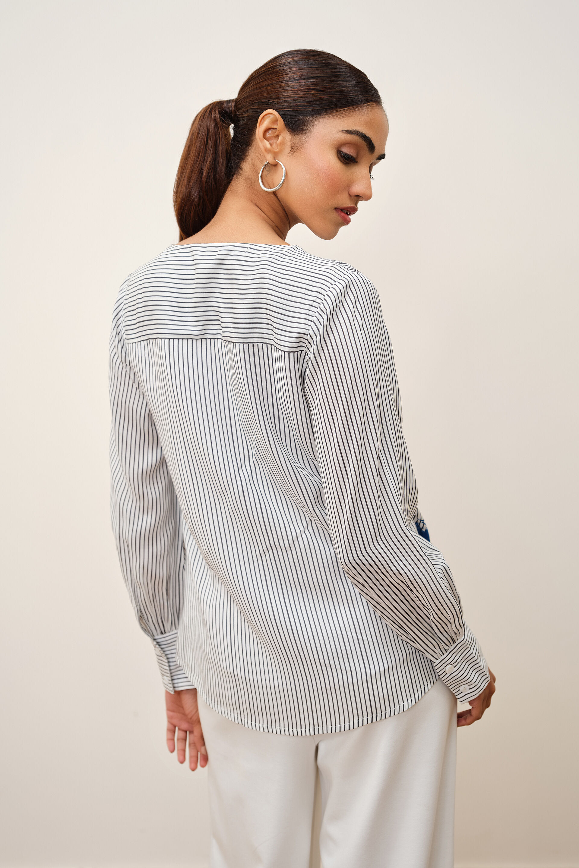 Printed Pinstripe Modal Shirt, White, image 5