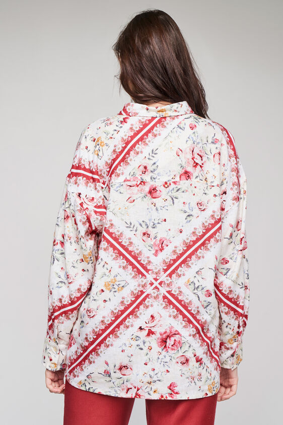 Red and White Floral Asymmetric Top, Red, image 5
