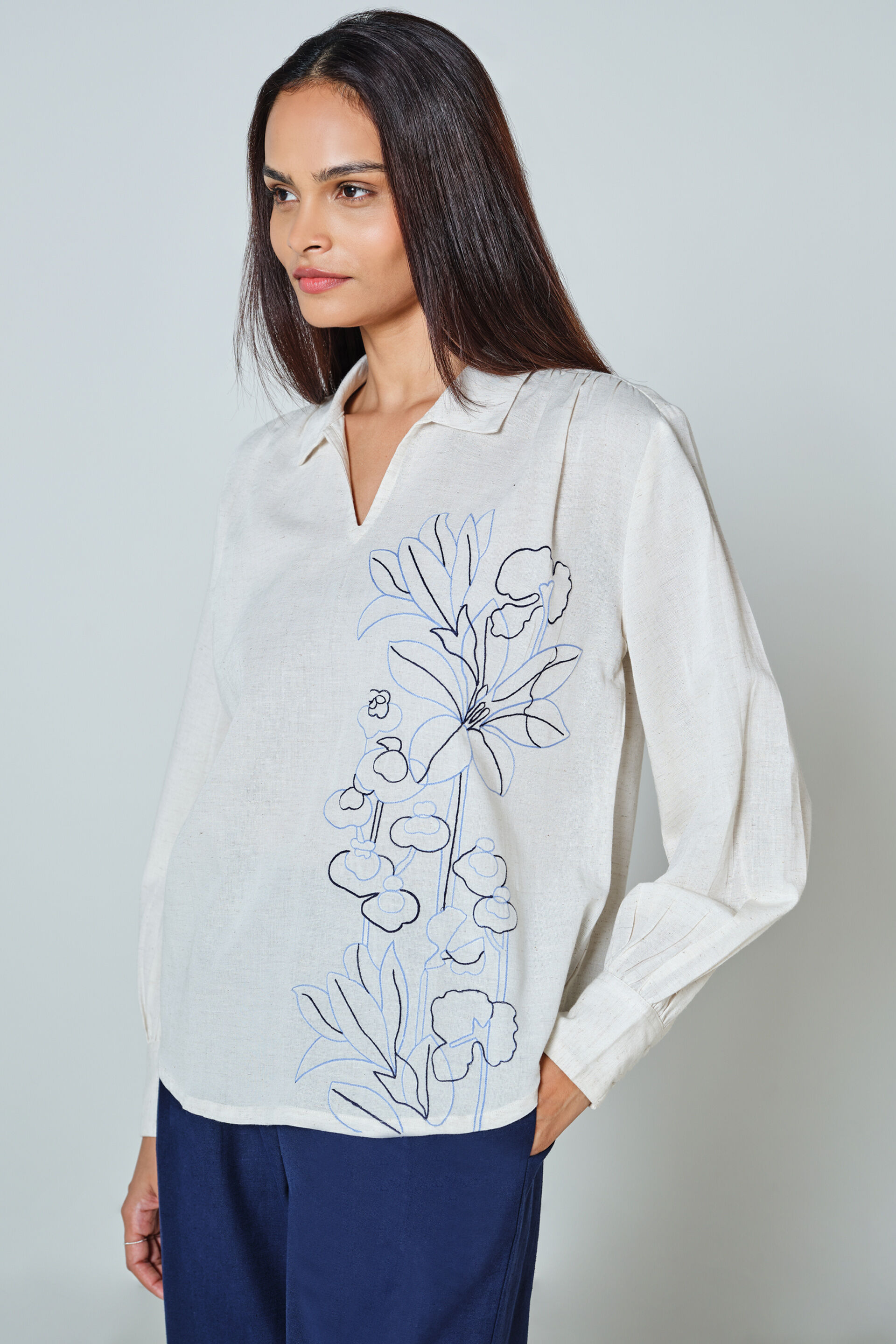 Bianca Embroidered Top, Natural, image 3